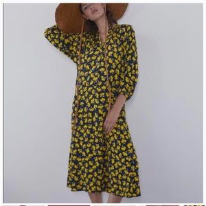 Zara Blue Yellow Floral Maxi Dress